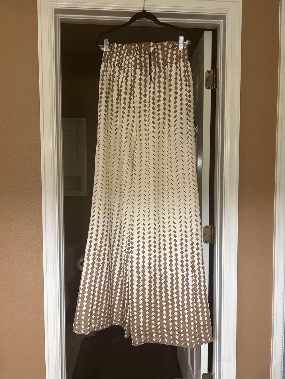 Gracia Cream and Brown Wide-Leg Palazzo Pants
